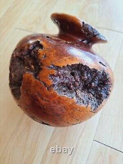 VTG Muir Woods Manzanita Redwood Burl Wood Vase Signed Artist Dave Kindley MCM