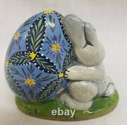 Vaillancourt Chalkware Easter Bunny Holding Pysanky Egg One of a Kind Signed