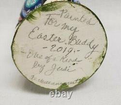 Vaillancourt Chalkware Easter One of a Kind Small Black and Blue Egg withRabbits