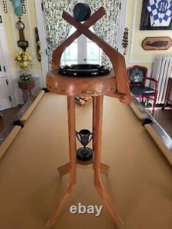 Vintage 1950 One of a Kind Ice Hockey Themed Wood Marquetry Smoking Stand Trophy