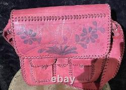 Vintage 70s CHAR Santa Fe Leather Hand Painted Bag Flowers Purse One Of A Kind