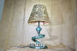 Vintage Art Deco Nouveau Lamp Snake Coil Hand Painted Shade One-of-a-kind