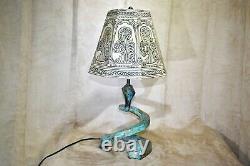 Vintage Art Deco Nouveau Lamp Snake Coil Hand Painted Shade One-of-a-kind