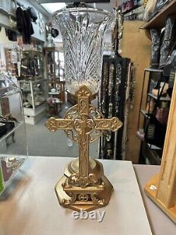 Vintage Cross One Of A Kind Metal Crystal Large 21 In Gold Candlestick Holder