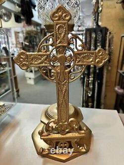 Vintage Cross One Of A Kind Metal Crystal Large 21 In Gold Candlestick Holder