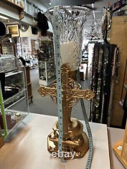 Vintage Cross One Of A Kind Metal Crystal Large 21 In Gold Candlestick Holder