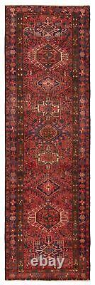 Vintage Geometric Hand-Knotted Carpet 3'3 x 11'0 Traditional Wool Rug