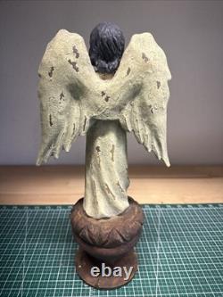 Vintage Hand Carved & Painted 14 Angel On Pedestal One Of A Kind FREE SHIP