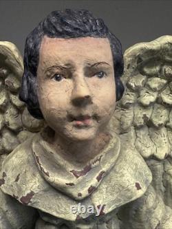 Vintage Hand Carved & Painted 14 Angel On Pedestal One Of A Kind FREE SHIP