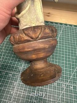 Vintage Hand Carved & Painted 14 Angel On Pedestal One Of A Kind FREE SHIP