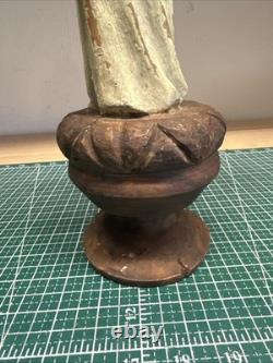 Vintage Hand Carved & Painted 14 Angel On Pedestal One Of A Kind FREE SHIP