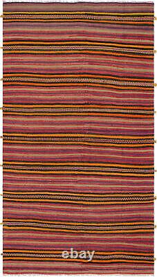 Vintage Hand Woven Carpet 5'1 x 9'3 Traditional Wool Kilim Rug