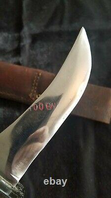 Vintage Handmade Hunting Knife Bone Inlay Stag Horn One Of A Kind Rare Signed MB