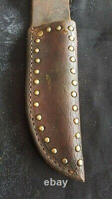 Vintage Handmade Hunting Knife Bone Inlay Stag Horn One Of A Kind Rare Signed MB