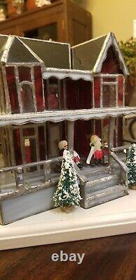 Vintage Handmade One Of A Kind Stained Glass House Mr. & Mrs. Santa Claus