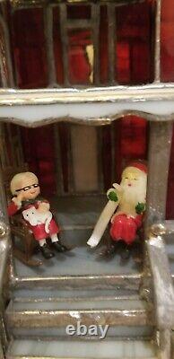 Vintage Handmade One Of A Kind Stained Glass House Mr. & Mrs. Santa Claus