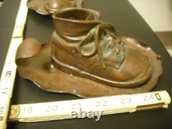 Vintage Handmade Solid Copper Baby Bootie Candlesticks One-of-a kind