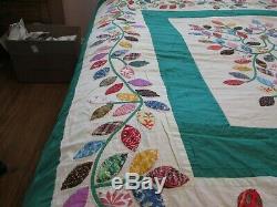 Vintage Handmade quilt 88 X 82 One of a kind/Leaves on front appliqued and back