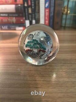 Vintage Japanese hand painted landscape paperweight one of a kind