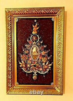 Vintage Jewelry Framed Christmas Tree Holidays One Of A Kind Artwork Decor