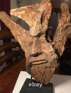 Vintage Large Carved Wood Tree Trunk Figurine Old Man Folk art One Of A Kind