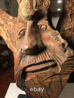 Vintage Large Carved Wood Tree Trunk Figurine Old Man Folk art One Of A Kind
