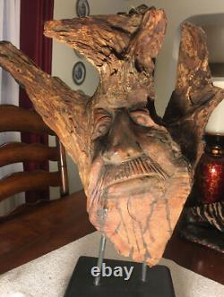 Vintage Large Carved Wood Tree Trunk Figurine Old Man Folk art One Of A Kind