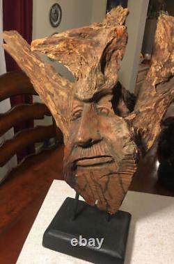 Vintage Large Carved Wood Tree Trunk Figurine Old Man Folk art One Of A Kind