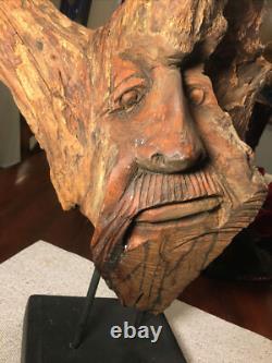 Vintage Large Carved Wood Tree Trunk Figurine Old Man Folk art One Of A Kind