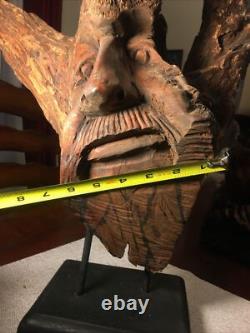 Vintage Large Carved Wood Tree Trunk Figurine Old Man Folk art One Of A Kind