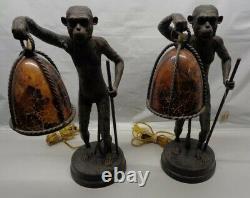 Vintage Maitland And Smith Monkey Lamps, A Pair, One Of A Kind Excellent Cond