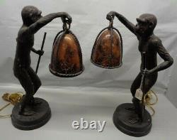 Vintage Maitland And Smith Monkey Lamps, A Pair, One Of A Kind Excellent Cond