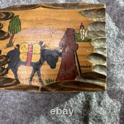 Vintage Mexican Wood Box Chico By Pintado A Mano Carved Folk Art One of a Kind