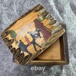 Vintage Mexican Wood Box Chico By Pintado A Mano Carved Folk Art One of a Kind