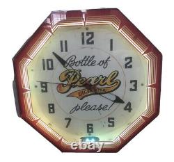 Vintage Neon Clock Pearl Beer 18 Works Like Day One. RARE One Of A Kind