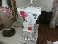 Vintage ONE OF KIND Paris Pink ROSES on Creamy White Romantic Lamps