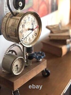 Vintage One Of A Kind Gearbox Clock With Radio Tube Accent Whimsical Timepiece