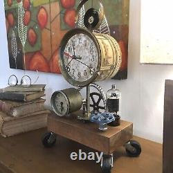 Vintage One Of A Kind Gearbox Clock With Radio Tube Accent Whimsical Timepiece