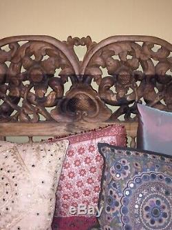 Vintage One-Of-A-Kind Indonesian Teak Teakwood Daybed Carved Floral Sofa Bench
