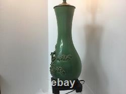 Vintage One of a Kind Celadon Green Porcelain Vase Table Lamp 20.5