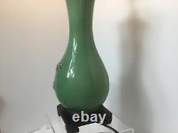 Vintage One of a Kind Celadon Green Porcelain Vase Table Lamp 20.5