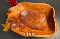 Vintage One of a Kind Hand Carved Natural Timber Wood Sculpture Bowl Tray