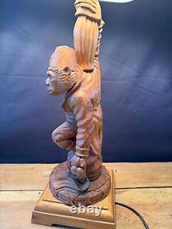 Vintage One of a Kind Handcarved Folk Art Wooden Monkey Table Lamp 30