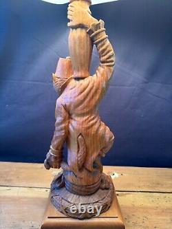 Vintage One of a Kind Handcarved Folk Art Wooden Monkey Table Lamp 30