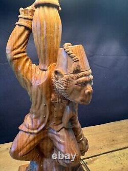 Vintage One of a Kind Handcarved Folk Art Wooden Monkey Table Lamp 30