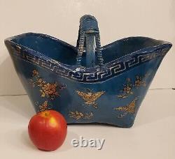 Vintage One of a Kind Lacquered Basket Hand Crafted with Gold Butterfly Design