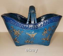 Vintage One of a Kind Lacquered Basket Hand Crafted with Gold Butterfly Design