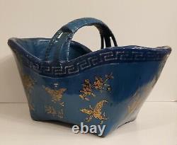 Vintage One of a Kind Lacquered Basket Hand Crafted with Gold Butterfly Design