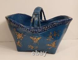 Vintage One of a Kind Lacquered Basket Hand Crafted with Gold Butterfly Design