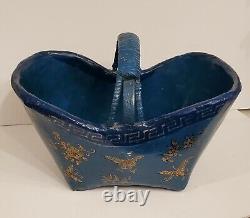 Vintage One of a Kind Lacquered Basket Hand Crafted with Gold Butterfly Design